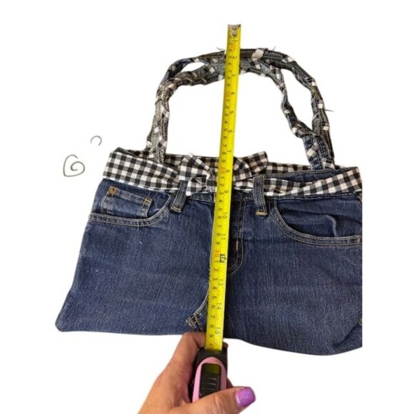 Homemade Denim & Gingham Tote Bag With Heart Pocket Stitching - Picture 7 of 10